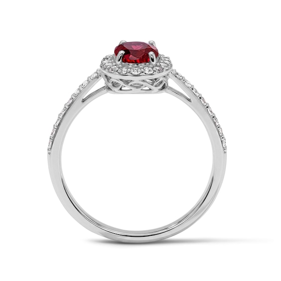 Oval Lab-Created Ruby and White Lab-Created Sapphire Frame Ring in Sterling Silver