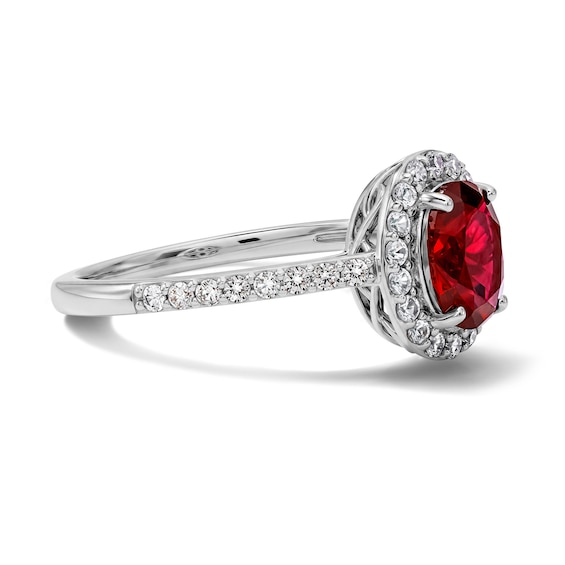 Oval Lab-Created Ruby and White Lab-Created Sapphire Frame Ring in Sterling Silver