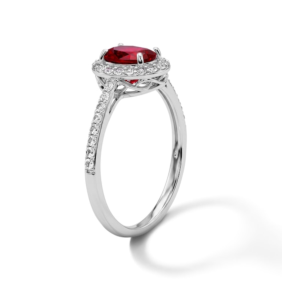 Oval Lab-Created Ruby and White Lab-Created Sapphire Frame Ring in Sterling Silver