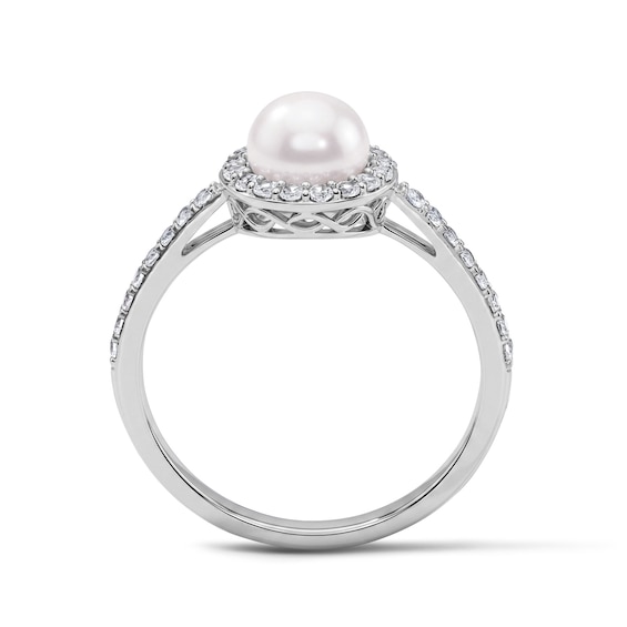 Freshwater Cultured Pearl and White Lab-Created Sapphire Frame Ring in Sterling Silver