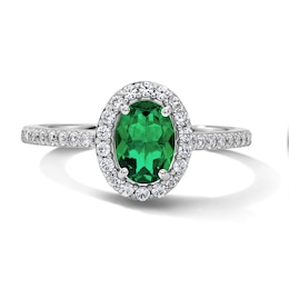 Oval Lab-Created Emerald and White Lab-Created Sapphire Frame Ring in Sterling Silver