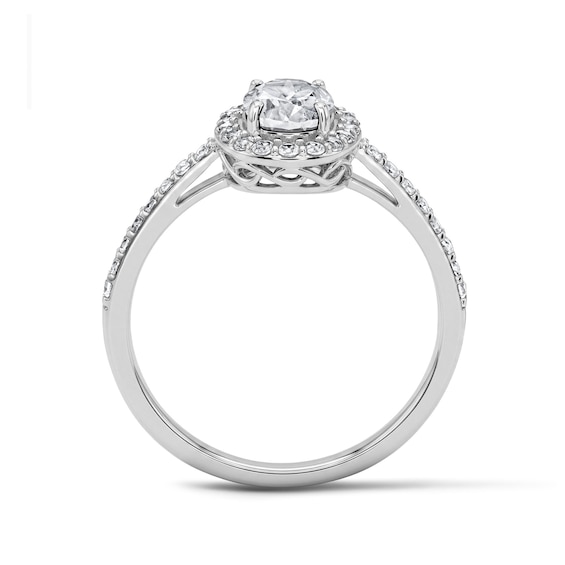 Oval White Lab-Created Sapphire Frame Ring in Sterling Silver