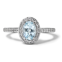 Oval Aquamarine and Lab-Created Sapphire Frame Ring in Sterling Silver