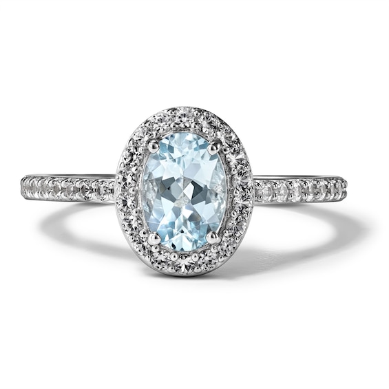 Oval Aquamarine and Lab-Created Sapphire Frame Ring in Sterling Silver