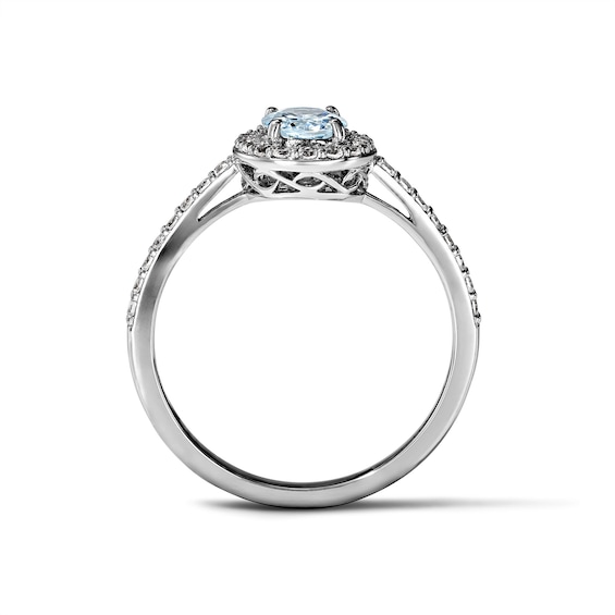 Oval Aquamarine and Lab-Created Sapphire Frame Ring in Sterling Silver