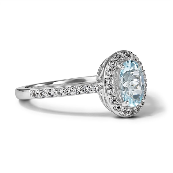 Oval Aquamarine and Lab-Created Sapphire Frame Ring in Sterling Silver