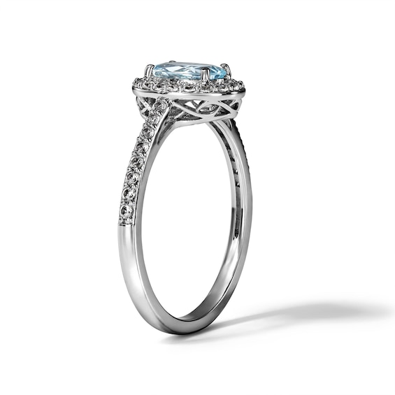 Oval Aquamarine and Lab-Created Sapphire Frame Ring in Sterling Silver