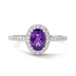 Oval Amethyst and White Lab-Created Sapphire Frame Ring in Sterling Silver