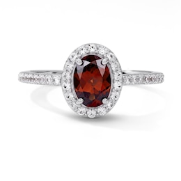 Oval Garnet and White Lab-Created Sapphire Frame Ring in Sterling Silver
