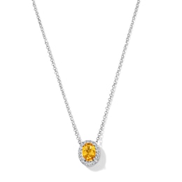 Oval Citrine and White Lab-Created Sapphire Frame Necklace in Sterling Silver - 18"