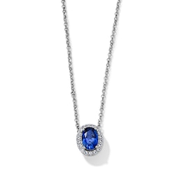 Oval Lab-Created Sapphire Frame Necklace in Sterling Silver - 18"
