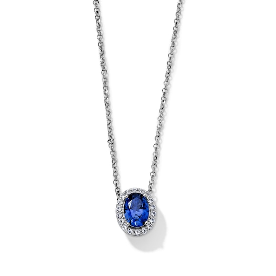 Oval Lab-Created Sapphire Frame Necklace in Sterling Silver - 18"