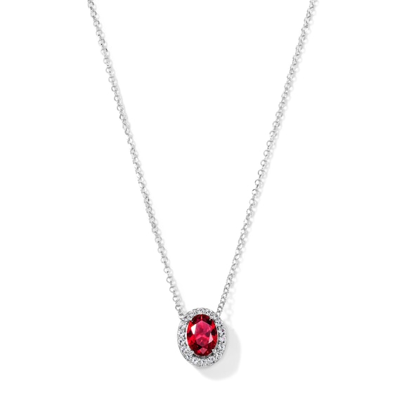 Oval Lab-Created Ruby and White Lab-Created Sapphire Frame Necklace in Sterling Silver - 18"