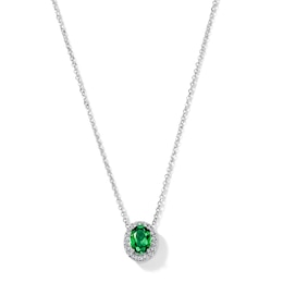 Oval Lab-Created Emerald and White Lab-Created Sapphire Frame Necklace in Sterling Silver - 18"