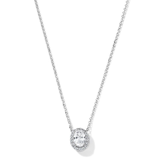Oval White Lab-Created Sapphire Frame Necklace in Sterling Silver - 18"