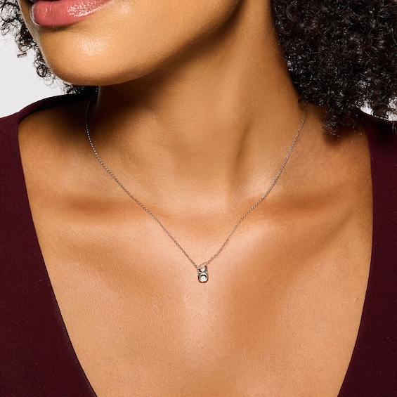 Oval White Lab-Created Sapphire Frame Necklace in Sterling Silver - 18"