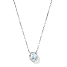 Oval Aquamarine and White Lab-Created Sapphire Frame Necklace in Sterling Silver - 18"