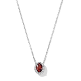 Oval Garnet and White Lab-Created Sapphire Frame Necklace in Sterling Silver - 18"