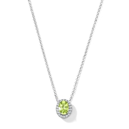 Oval Peridot and White Lab-Created Sapphire Frame Necklace in Sterling Silver - 18"