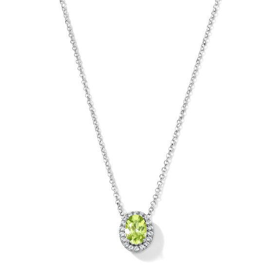 Oval Peridot and White Lab-Created Sapphire Frame Necklace in Sterling Silver - 18"