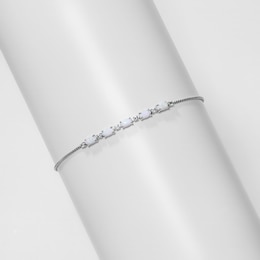 Oval Lab-Created Opal and White Lab-Created Sapphire Adjustable Bracelet in Sterling Silver - 9"