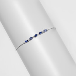 Oval Blue Lab-Created Sapphire and White Lab-Created Sapphire Adjustable Bracelet in Sterling Silver - 9"