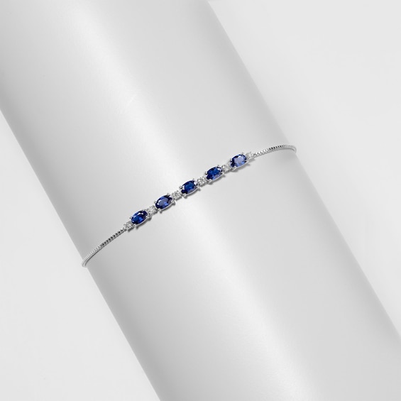 Oval Blue Lab-Created Sapphire and White Lab-Created Sapphire Adjustable Bracelet in Sterling Silver - 9"