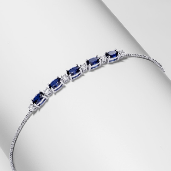 Oval Blue Lab-Created Sapphire and White Lab-Created Sapphire Adjustable Bracelet in Sterling Silver - 9"
