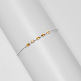 Oval Citrine and White Lab-Created Sapphire Adjustable Bracelet in Sterling Silver - 9"