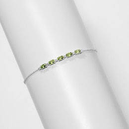 Oval Peridot and White Lab-Created Sapphire Adjustable Bracelet in Sterling Silver - 9"