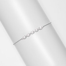 Freshwater Cultured Pearl and White Lab-Created Sapphire Adjustable Bracelet in Sterling Silver - 9"