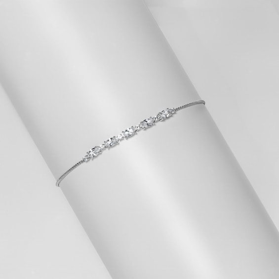 Oval White Lab-Created Sapphire Adjustable Bracelet in Sterling Silver - 9"