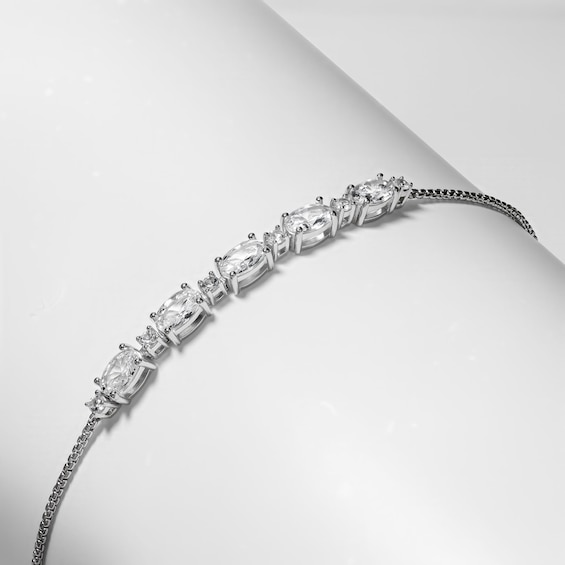 Oval White Lab-Created Sapphire Adjustable Bracelet in Sterling Silver - 9"
