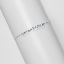 Oval Aquamarine and Lab-Created Sapphire Adjustable Bracelet in Sterling Silver