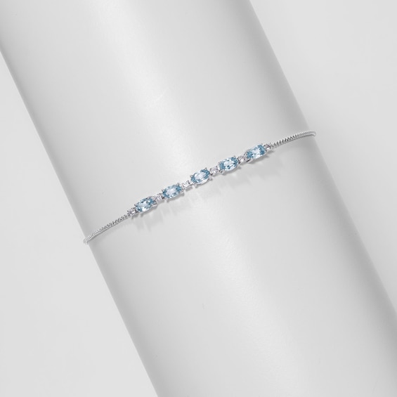Oval Aquamarine and Lab-Created Sapphire Adjustable Bracelet in Sterling Silver