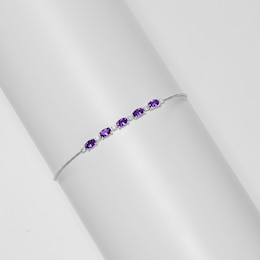 Oval Amethyst and Lab-Created Sapphire Adjustable Bracelet in Sterling Silver