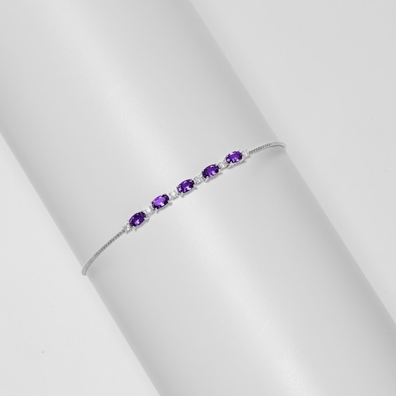 Oval Amethyst and Lab-Created Sapphire Adjustable Bracelet in Sterling Silver