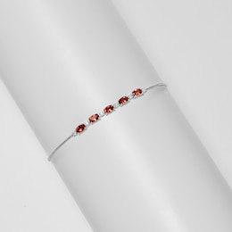 Oval Garnet and Lab-Created Sapphire Adjustable Bracelet in Sterling Silver