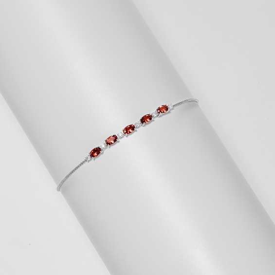 Oval Garnet and Lab-Created Sapphire Adjustable Bracelet in Sterling Silver