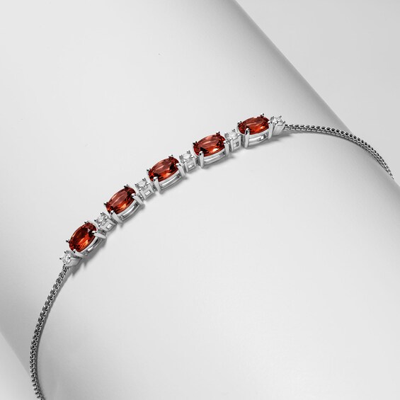 Oval Garnet and Lab-Created Sapphire Adjustable Bracelet in Sterling Silver