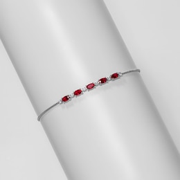 Oval Lab-Created Ruby and White Lab-Created Sapphire Adjustable Bracelet in Sterling Silver - 9"