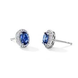 Oval Lab-Created Sapphire Frame Stud Earrings in Sterling Silver