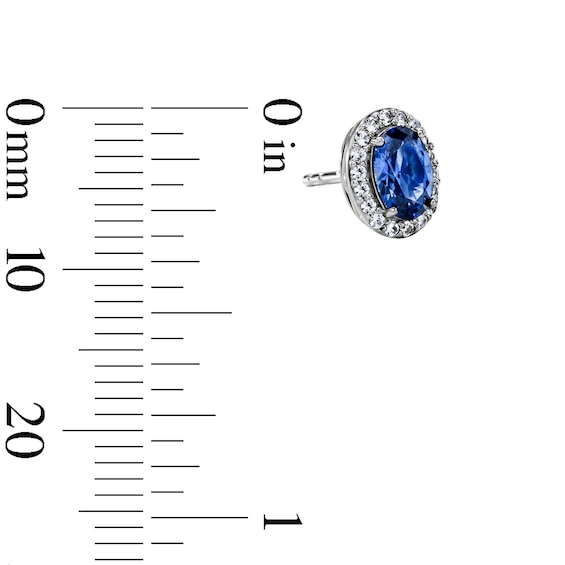 Oval Lab-Created Sapphire Frame Stud Earrings in Sterling Silver