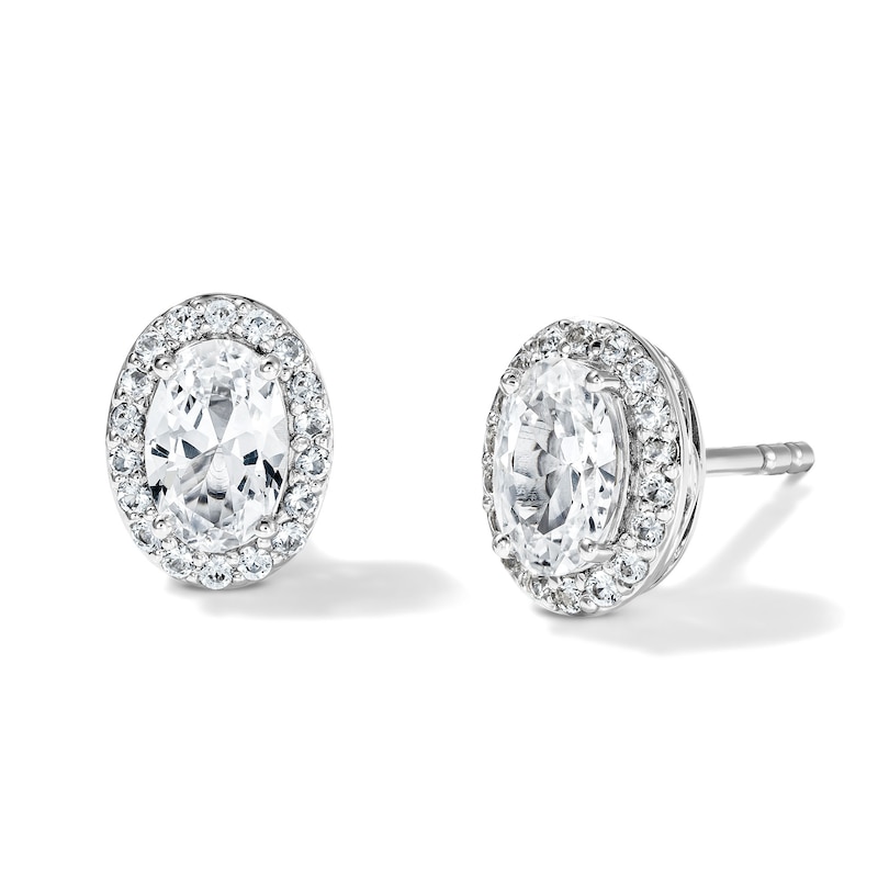 Main Image 1 of Oval White Lab-Created Sapphire Frame Stud Earrings in Sterling Silver