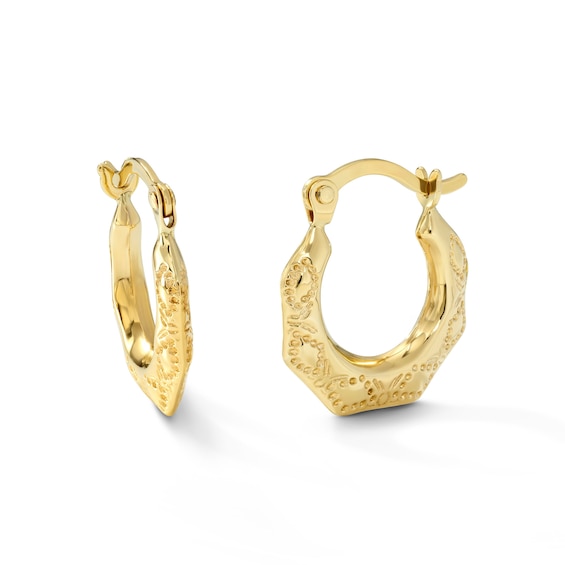 12mm Textured Heptagon Hoops in Hollow 10K Gold