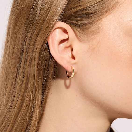 14mm Faceted Oval Hoops in Hollow 10K Gold