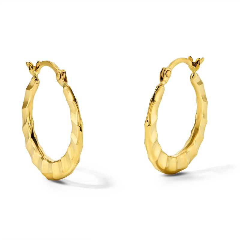 Main Image 1 of 16.4mm Faceted Oval Hoops in Hollow 10K Gold