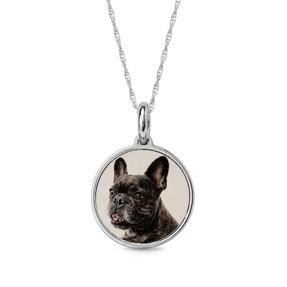 Photo and Engraved Message Round Necklace in Sterling Silver - 18"