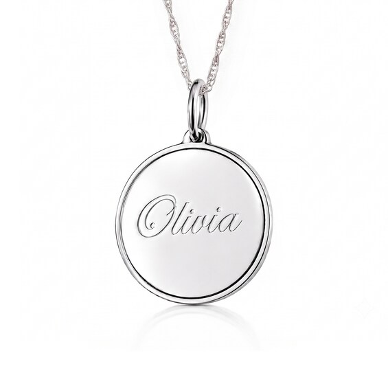 Photo and Engraved Message Round Necklace in Sterling Silver - 18"