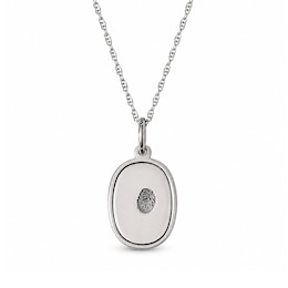 Fingerprint and Engraved Message Oval Necklace in Sterling Silver - 18"